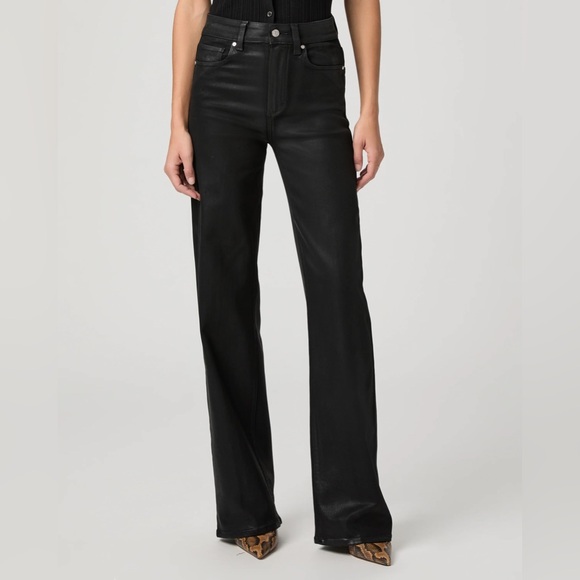 PAIGE Denim - PAIGE Sasha Coated High Rise Black Flare & Wide Leg Jeans